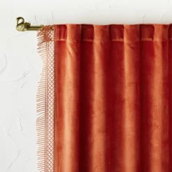 1pc Light Filtering Velvet Macrame Trim Window Curtain Panel Burnt Orange - Opalhouse™ Designed With Jungalow™ -Jungalow Store GUEST 9bfd56a0 ad5c 4df0 98b1 851ec6623ce3
