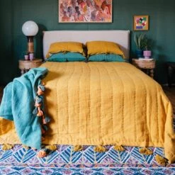 Jungalow Sol Quilt In Turmeric By Like A Lion™ -Jungalow Store Like a lion solid loose fill quilts 1