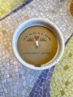 Jungalow Kaya Ceramic Candle - Speckled Cream/Coconut Musk 7 Jungalow Kaya Ceramic Candle - Speckled Cream/Coconut Musk -Jungalow Store speckledcreamcandlelabel